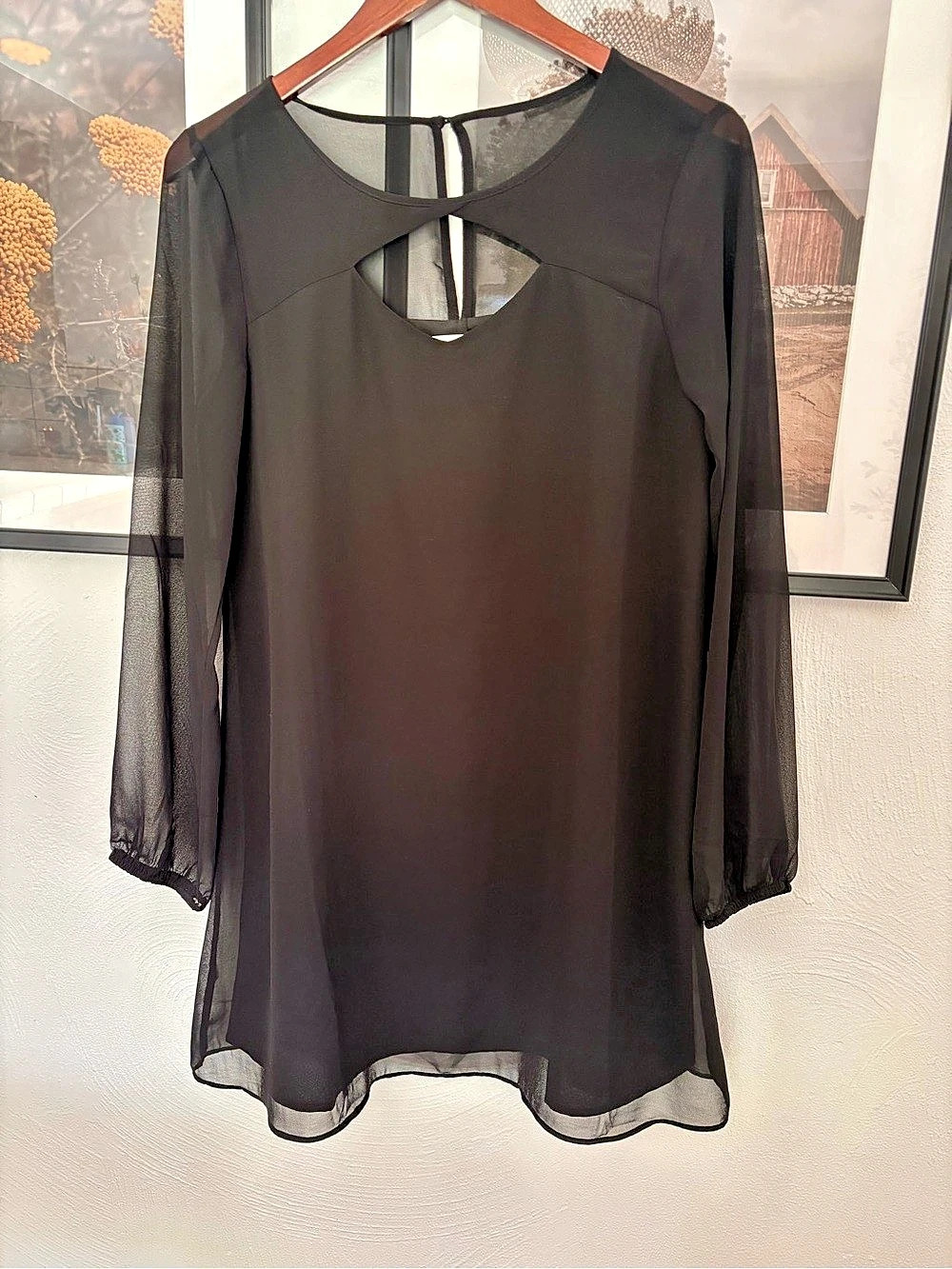 Black Sheer Sleeve Mini Dress Like New